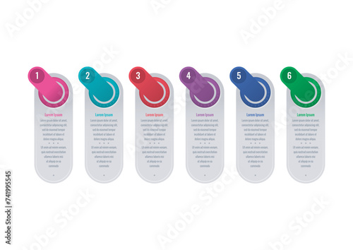 colorful bars informational template. six steps infographic template. infographic template for world of science, business, industry, technology
