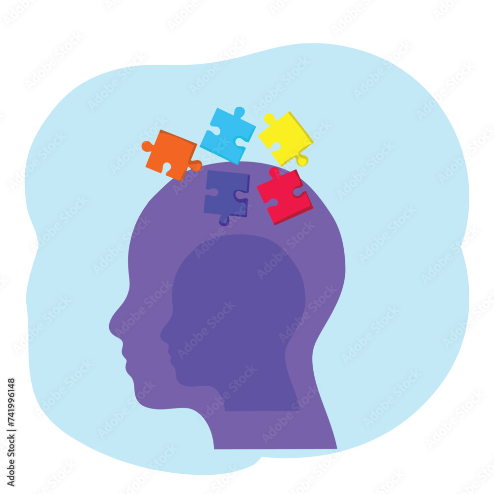 Head with puzzle pieces, Colorful Autism illustration Head with puzzle pieces, Colorful Autism illustration