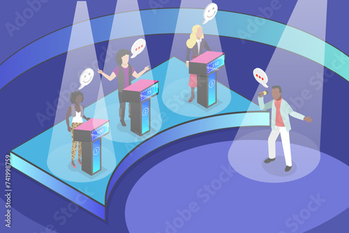 3D Isometric Flat Vector Illustration of TV Show, Quiz Online Game