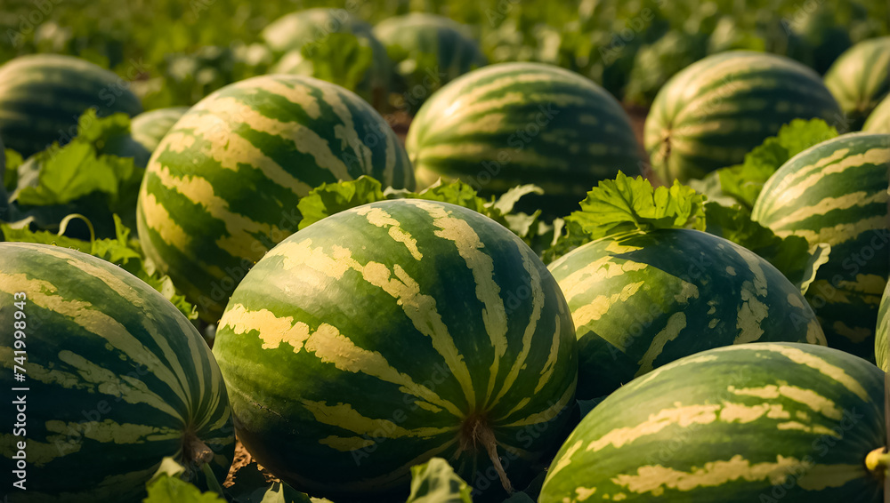 Ripe watermelons in the field harvest