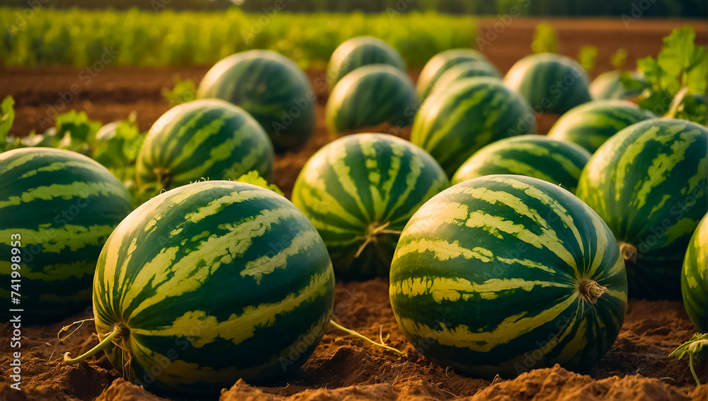 Ripe watermelons in the field season