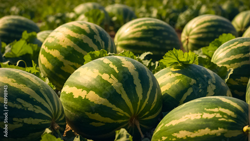 Ripe watermelons in the field harvest