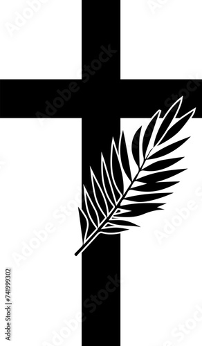 Cross symbol .Vector christian cross icon.Religion sign.Simple line catholic sign.Palm leaf with a cross. Palm Sunday symbol.