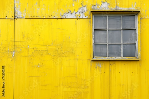old window in a yellow wall
