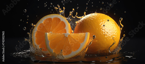 fresh orange fruits with water splash 54