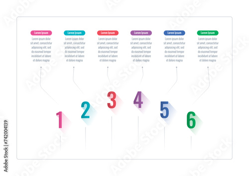 colorful numbers informational template. six options infographic template. infographic template for industry, science, business, technology world