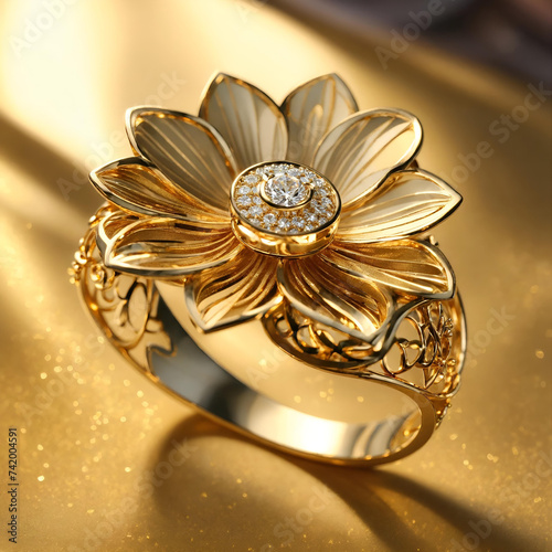 3D Golden Render Ring inspired from natural  photo