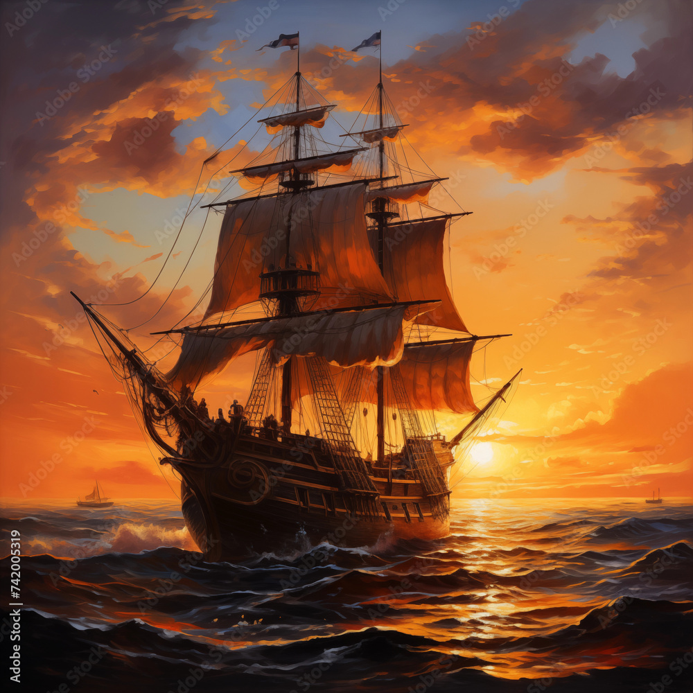 Obraz premium Ship boat on sea