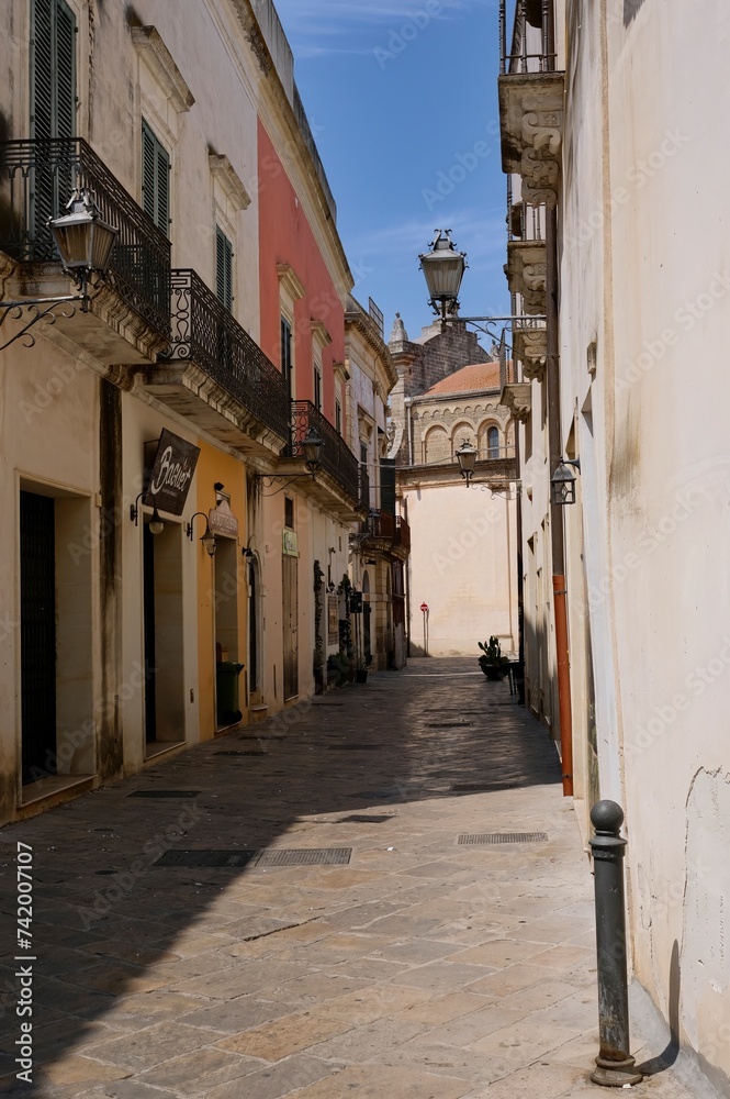 Fototapeta premium The extraordinary facades of some Lecce Baroque style houses, located in the beautiful town of Nardò, Puglia, Italy.