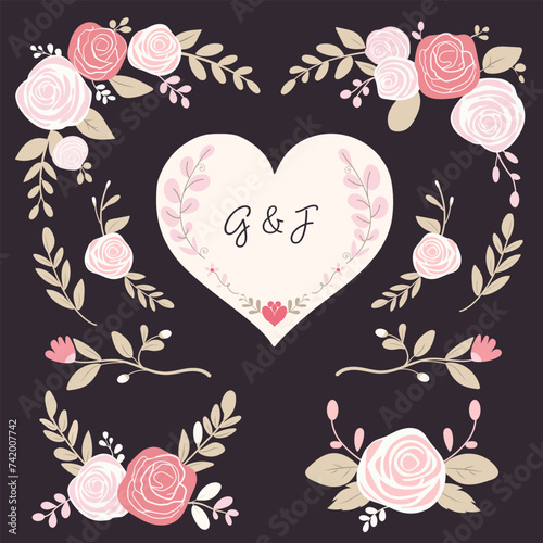 floral borders and elements set. floral decorative elements, Vector floral illustration, wedding decoration purposes or as a wedding invitation element