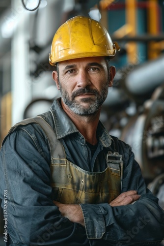 Portrait of a man is working on an oil rig
