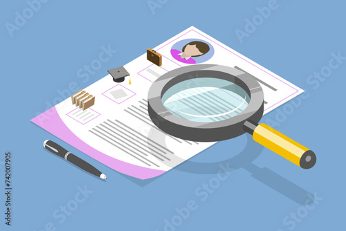 3D Isometric Flat Vector Illustration of Resume, Curriculum Vitae, CV Application