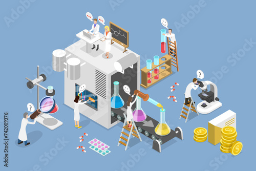 3D Isometric Flat Vector Illustration of Pharmaceutical Industry , Pharmacology