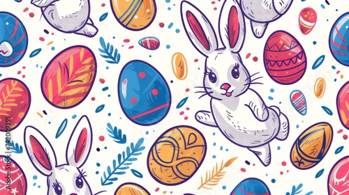 Easter themed pattern with easter eggs and cartoon bunnies, eternal