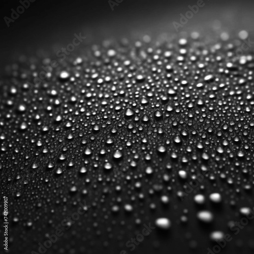 close-up view of water droplets on a dark surface. dark white background, cover, wallpaper. Concept: Nature and purity, designer background, emotional concept, texture and pattern, abstract art.