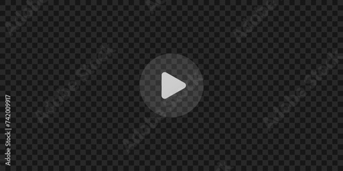 Play button on dark transparent background texture. Video player template. Empty movie computer or television screen. Push, click, record icon on multimedia window interface. Vector illustration. photo
