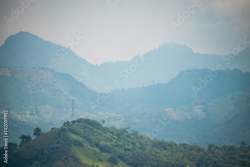 Hilly Colombian landscape at sunrise 