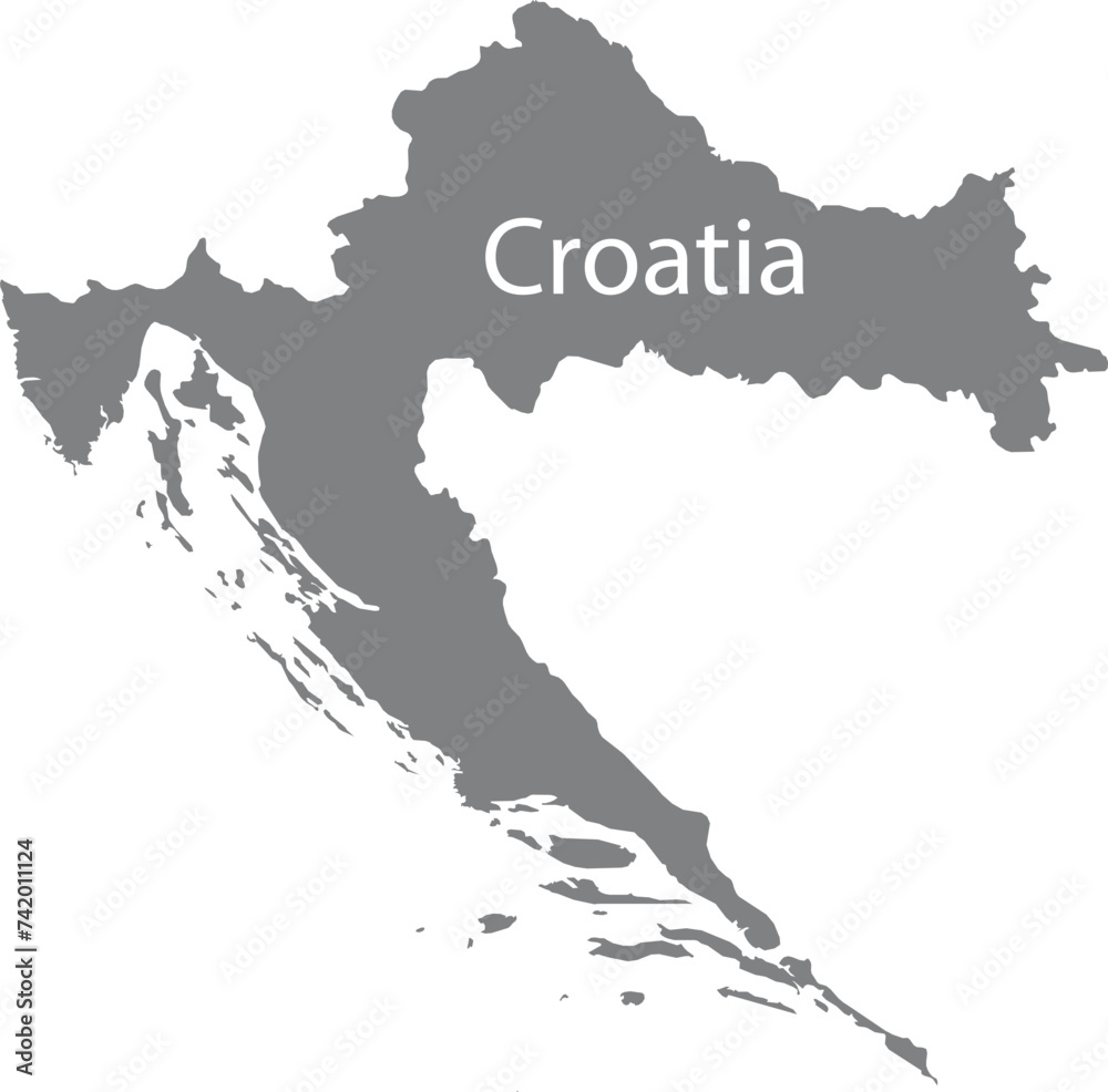 Gray map of Croatia with the inscription of the name of the country inside map