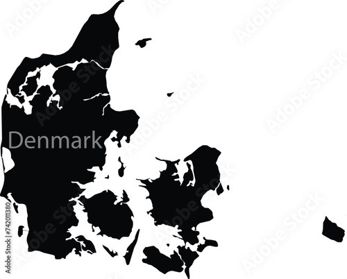 Black map of Denmark with the inscription of the name of the country inside map