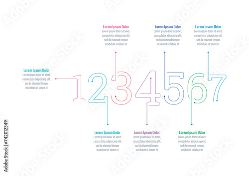outline numbers information template. seven steps infographic template. Infographic template for technology, industry, science, business