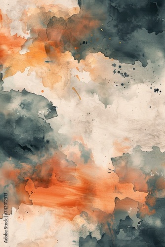 Abstract Watercolor Landscape with Muted Earth Tones and Metallic Accents: Modern Minimalist Wallpaper Design