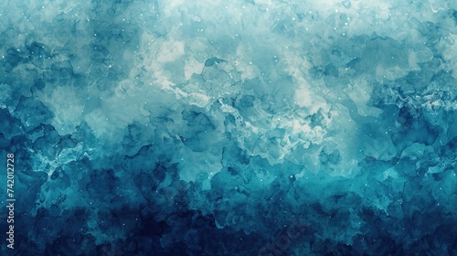 Serene Oceanic Ambiance Abstract Wallpaper: Layered Watercolor in Blues and Greens with Depth-Enhancing Shimmering Accents