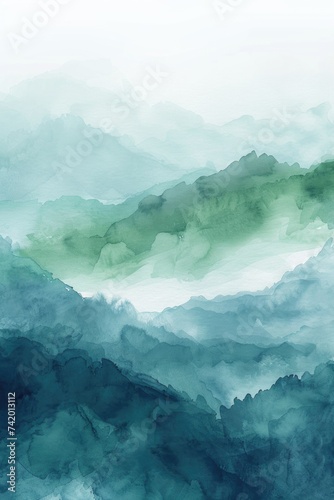 Softly Blended Watercolor Waves in Blues and Greens: A Calming Abstract Background for Desktop Wallpapers