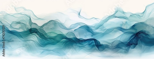 Serene Blue and Green Watercolor Waves: Softly Blended Desktop Wallpaper Background for Calmness