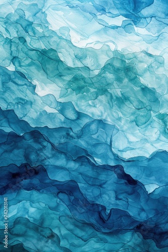 Calming Desktop Wallpaper: Abstract Watercolor Waves in Serene Blues and Greens Blending Softly