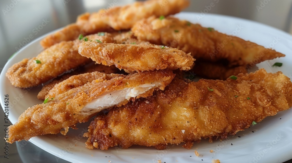 Delicious crispy fried breaded chicken breast strips Delicious crispy fried breaded chicken breast strips