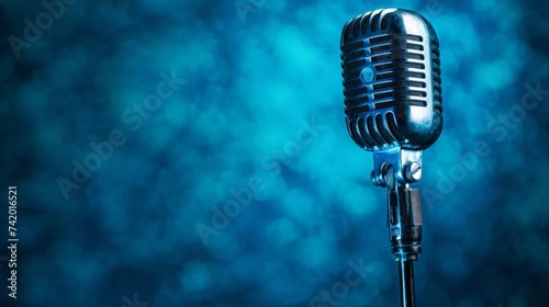 microphone on stage with blue background