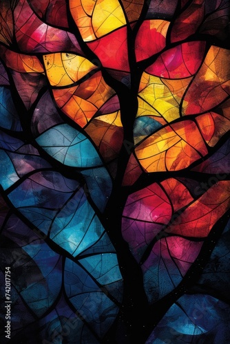 Bright Watercolor Stained Glass Effect: Traditional Meets Abstract Art with Vibrant Colors and Black Lines