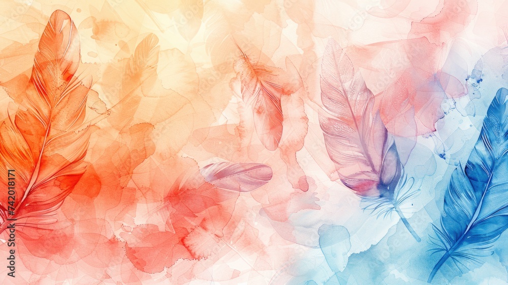 Light and Airy Elegance: Soft Watercolor Feathers Floating in a Colorful Array for Desktop Background