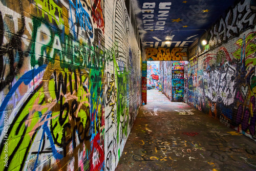 Vibrant Graffiti Alley Art in Urban Michigan, Eye-Level View © Nicholas J. Klein