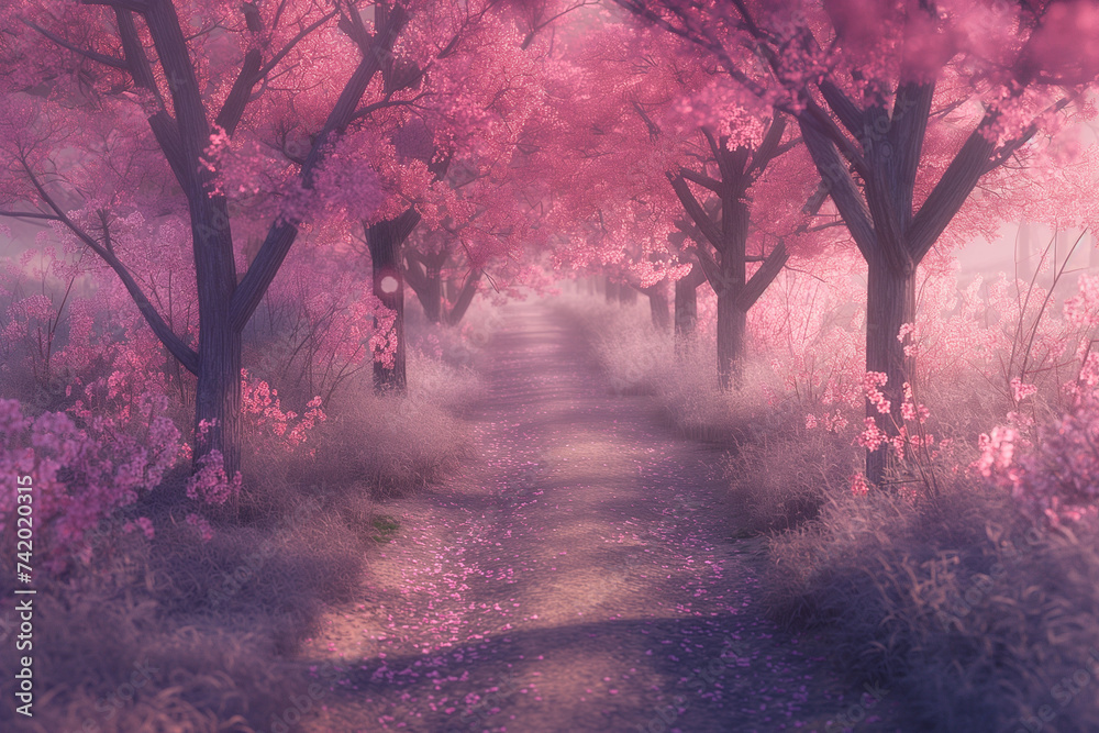 pink blossoming tree path pink blossoming tree path