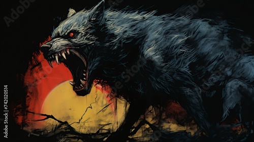 illustration a furious werewolf howling on the night of the full moon