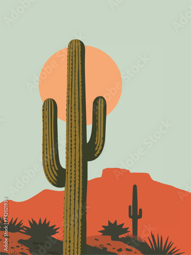 Foto Stylized Saguaro Cactus Illustration