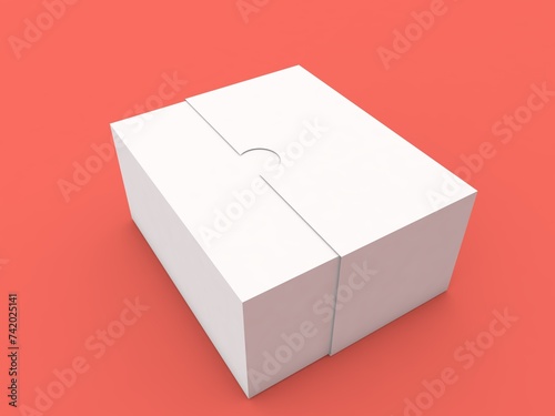 Sliding paper box on a red background. 3d render illustration.
