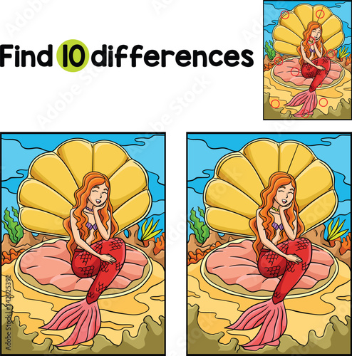 Mermaid Sitting Clam Shell Find The Differences