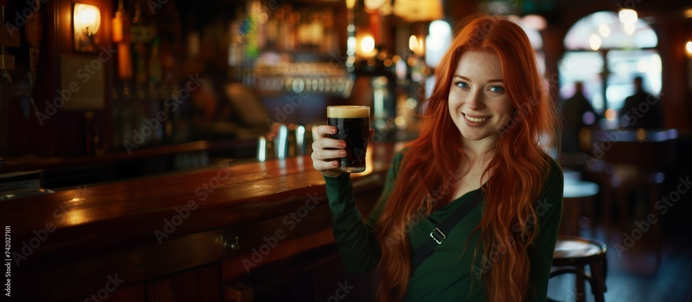 Young woman in a bar. Generative AI