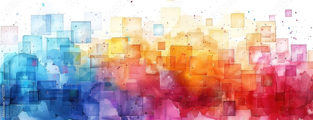 Digital Meets Traditional: Colorful Watercolor Pixel Art Mosaic for a Vibrant Desktop Background