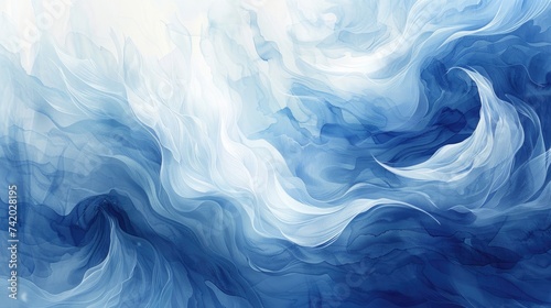 Airy Elegance: Soft Blue and White Watercolor Wind Swirls Capturing the Ephemeral Essence