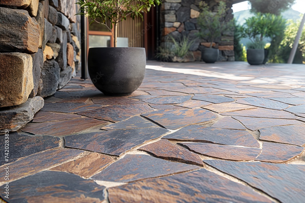 custom made wallpaper toronto digitalA close-up of an outdoor stone pathway with irregularly porphyry slabs, multicolored stones