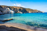 Beautiful sandy beach in Firopotamos village, Milos island, Cyclades, Greece