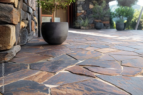 Wallpaper Mural A close-up of an outdoor stone pathway with irregularly porphyry slabs, multicolored stones Torontodigital.ca
