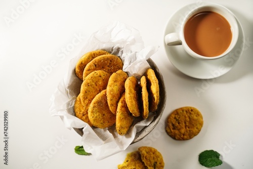 Mathri or wheat crackers - Indian savory Diwali snacks photo