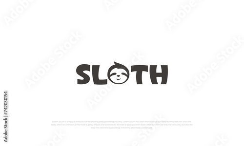 logotype, typography logo for SLOTH with letter O as head sloth shape