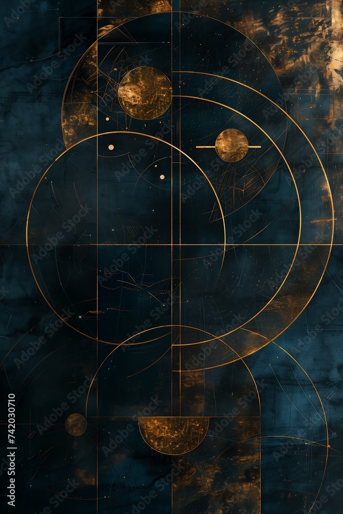 Naklejka premium golden black circles fallen order teaser details profile treasure planet interconnected alien sedimentary schematic alchemy tavern arranged scratches astrology
