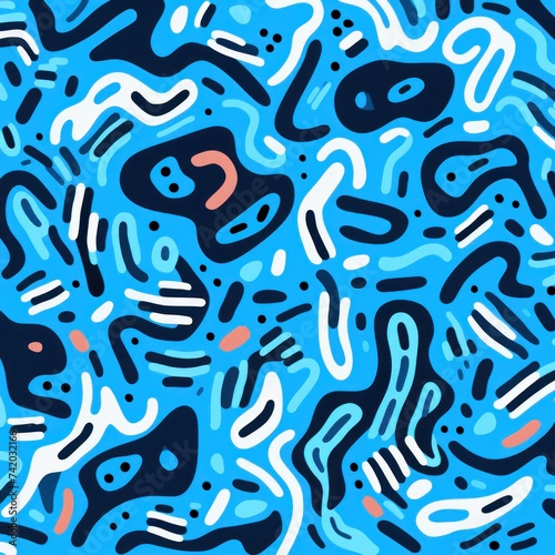Azure fun line doodle seamless pattern