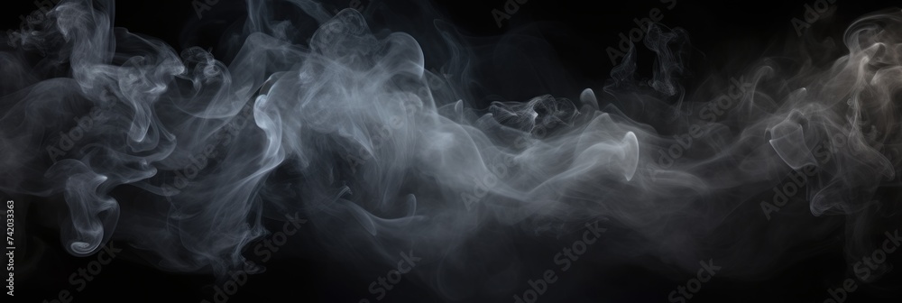 Black smoke exploding outwards with empty center. Dramatic smoke or fog effect - obrazy, fototapety, plakaty 